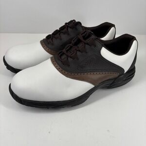FootJoy GreenJoys Men's US 11.5W White/Brown Leather Soft Spike Saddle Golf Shoe
